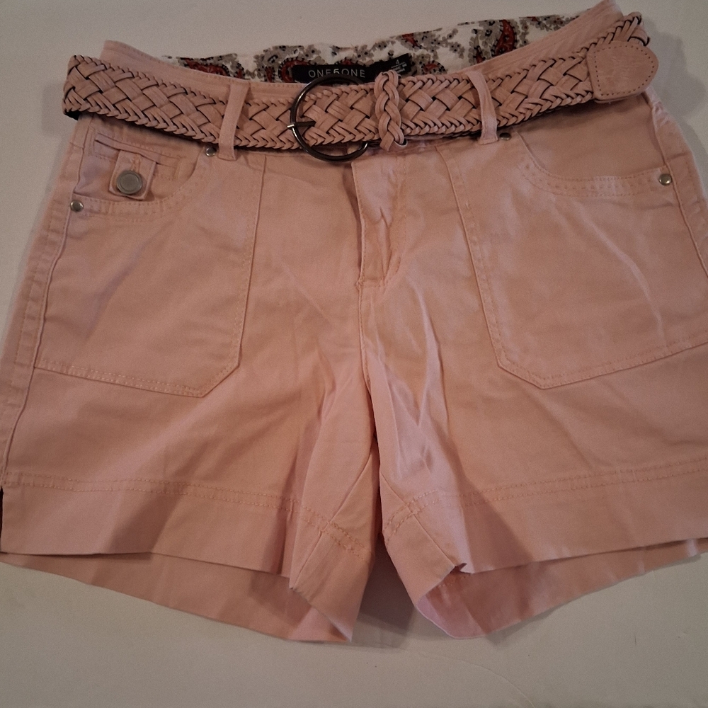 One 5 One Blush Women's Cargo Shorts with Braided Belt